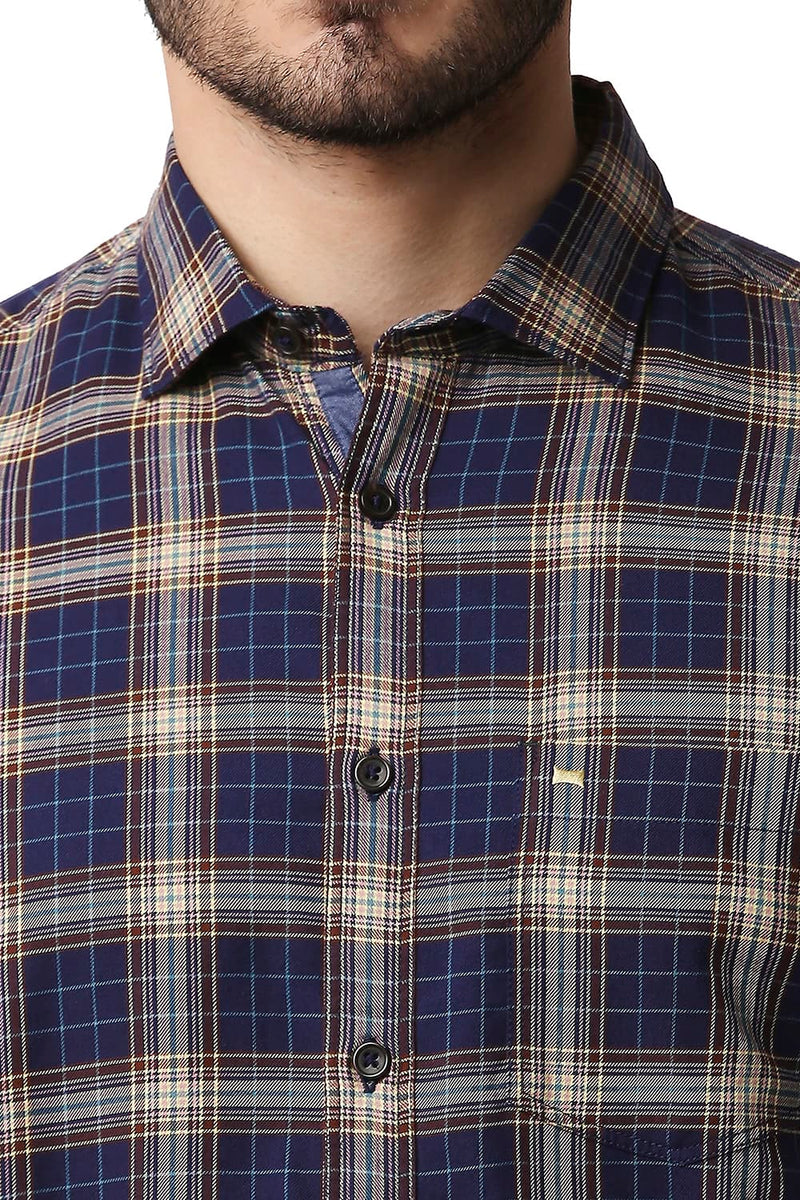 BASICS SLIM FIT TWILL CHECKS SHIRT