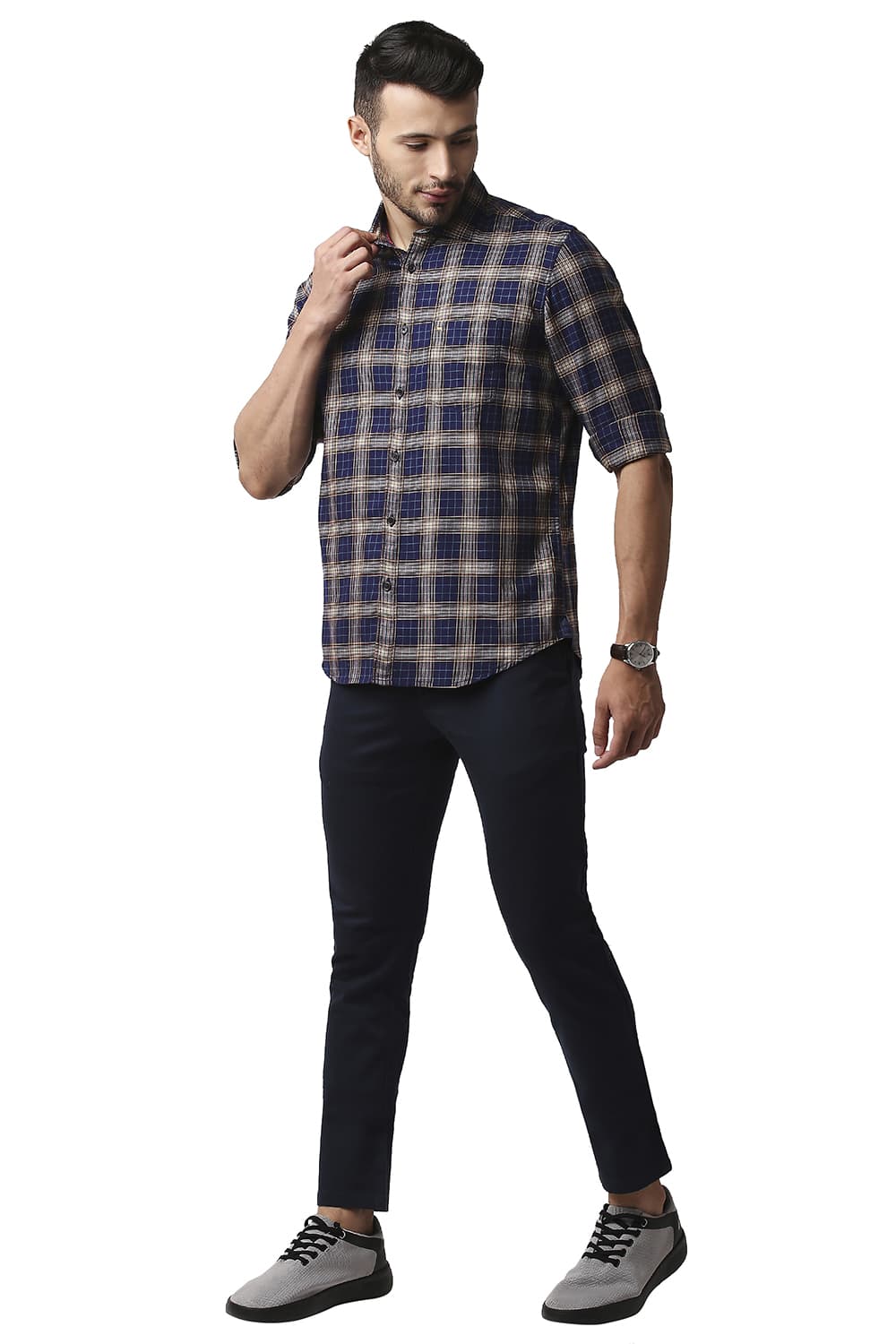 BASICS SLIM FIT TWILL CHECKS SHIRT