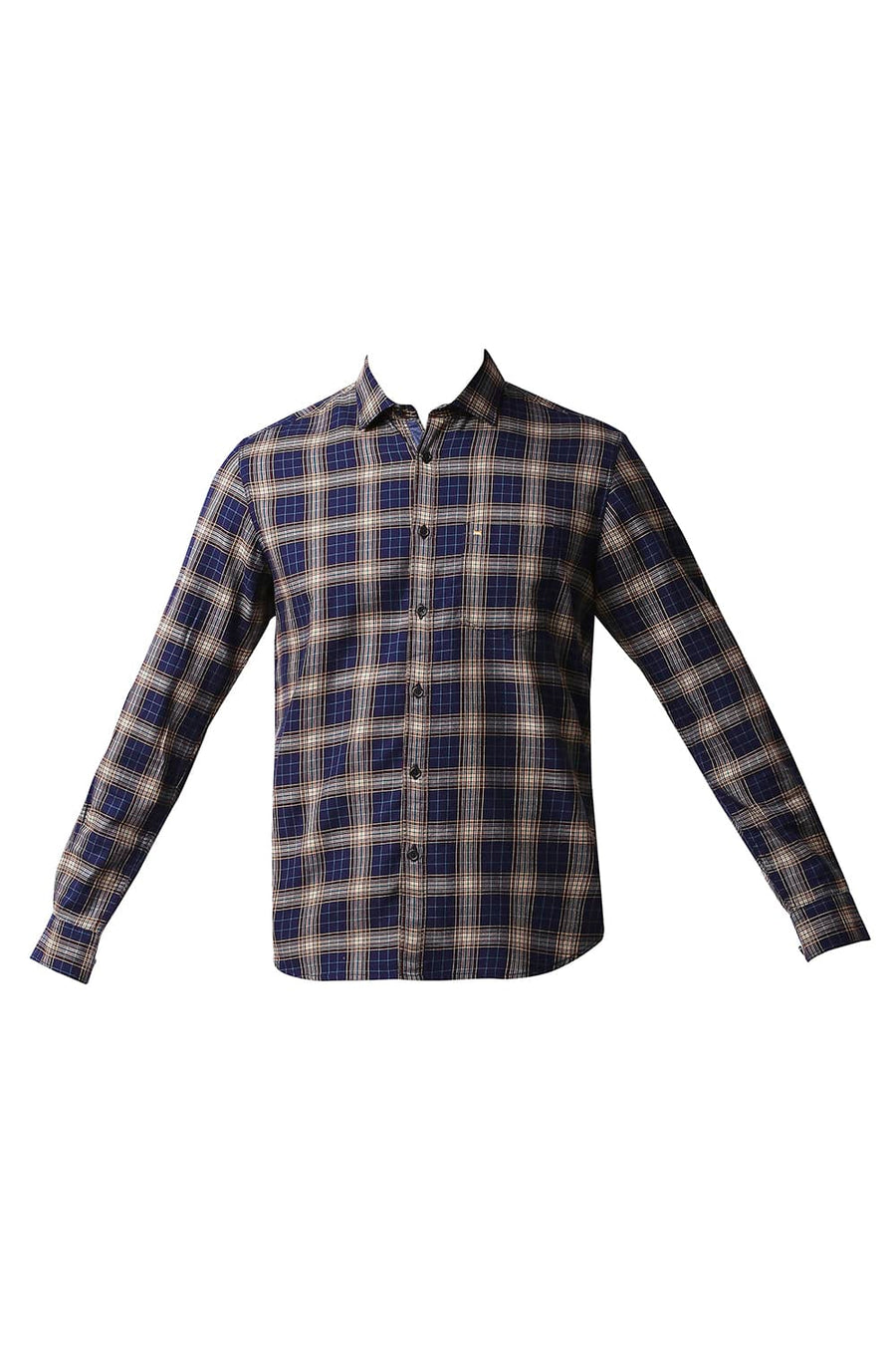 BASICS SLIM FIT TWILIGHT NAVY TWILL CHECKS SHIRT