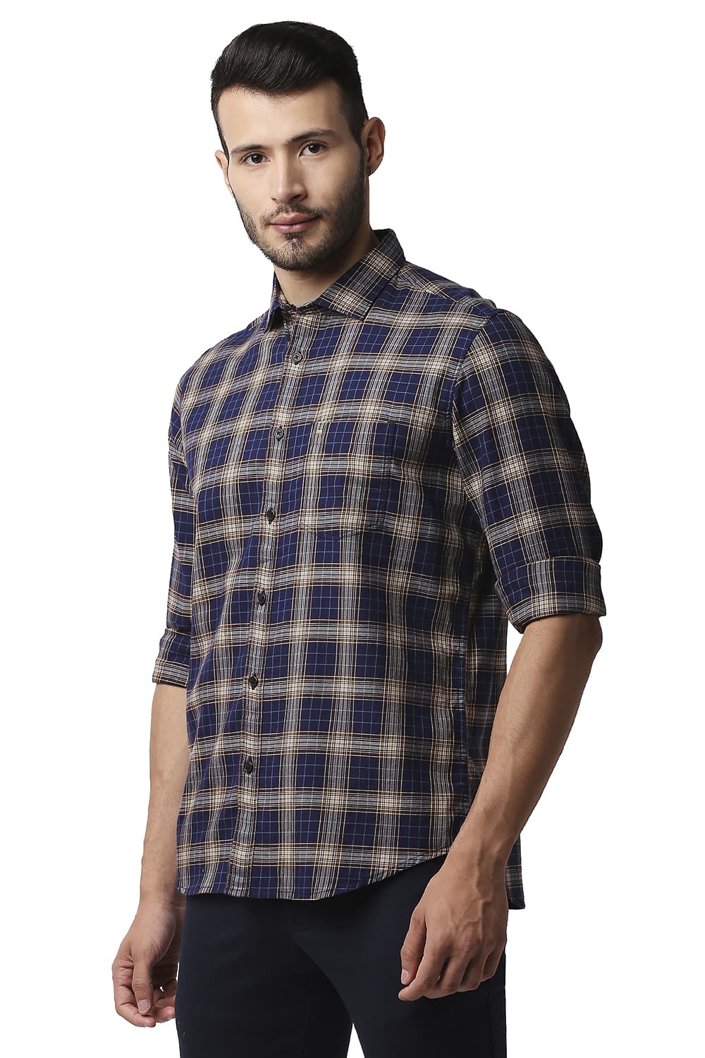 BASICS SLIM FIT TWILL CHECKS SHIRT