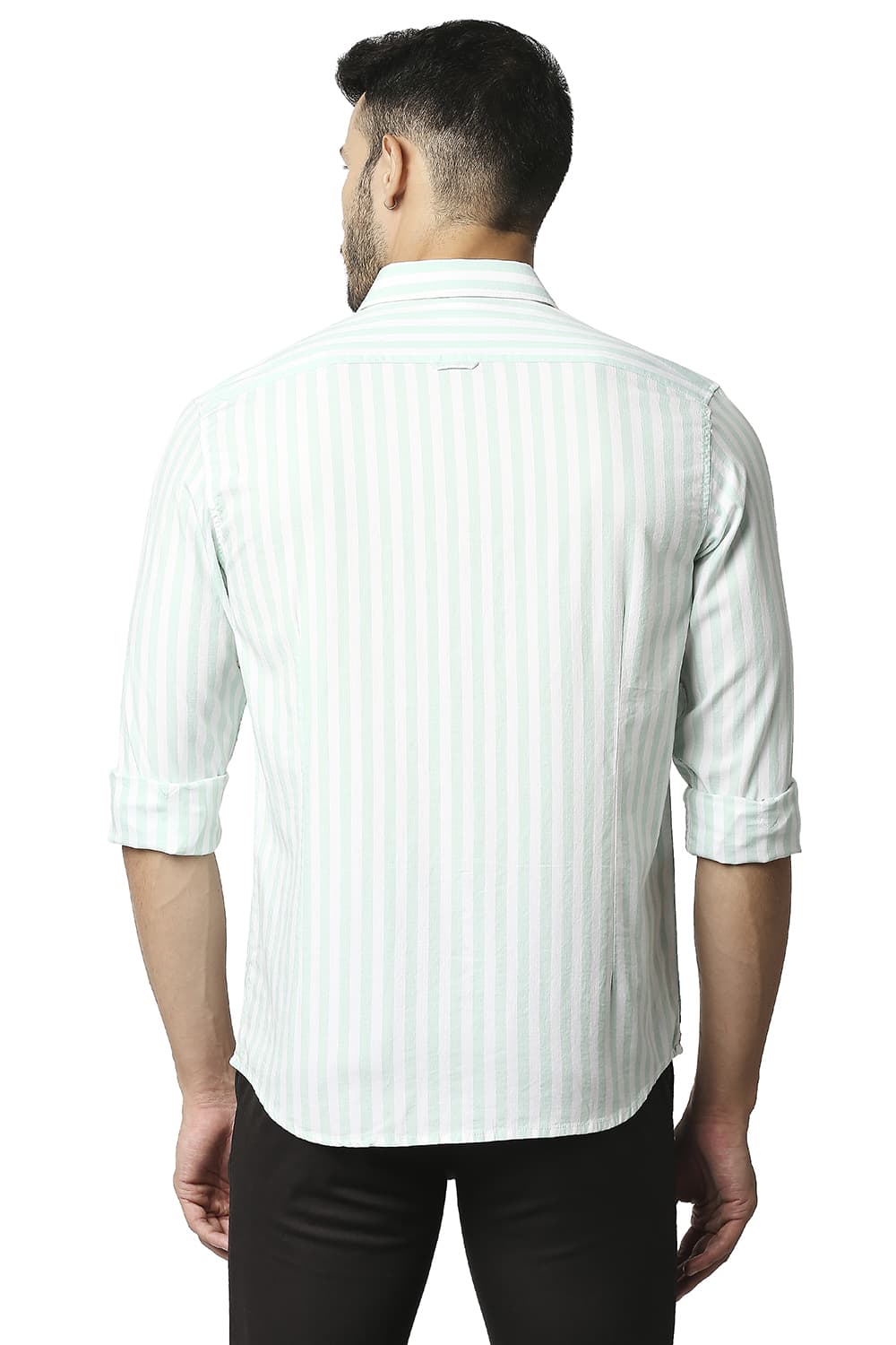 BASICS SLIM FIT HERRING BONE STRIPE SHIRT