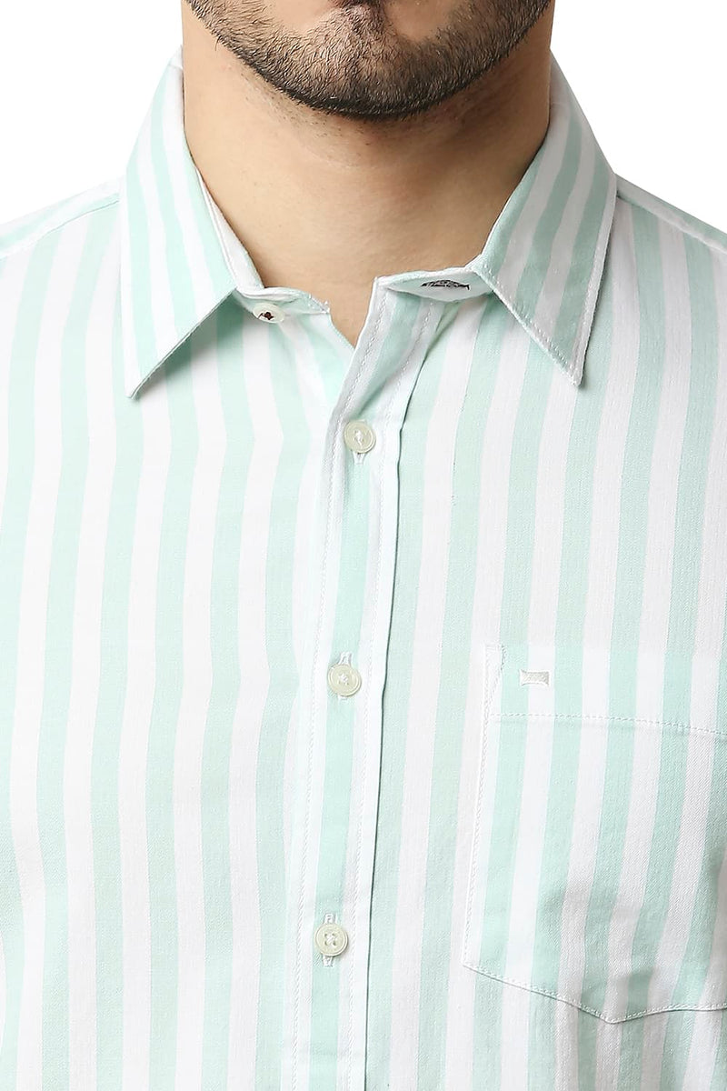 BASICS SLIM FIT HERRING BONE STRIPE HALFSLEEVES SHIRT