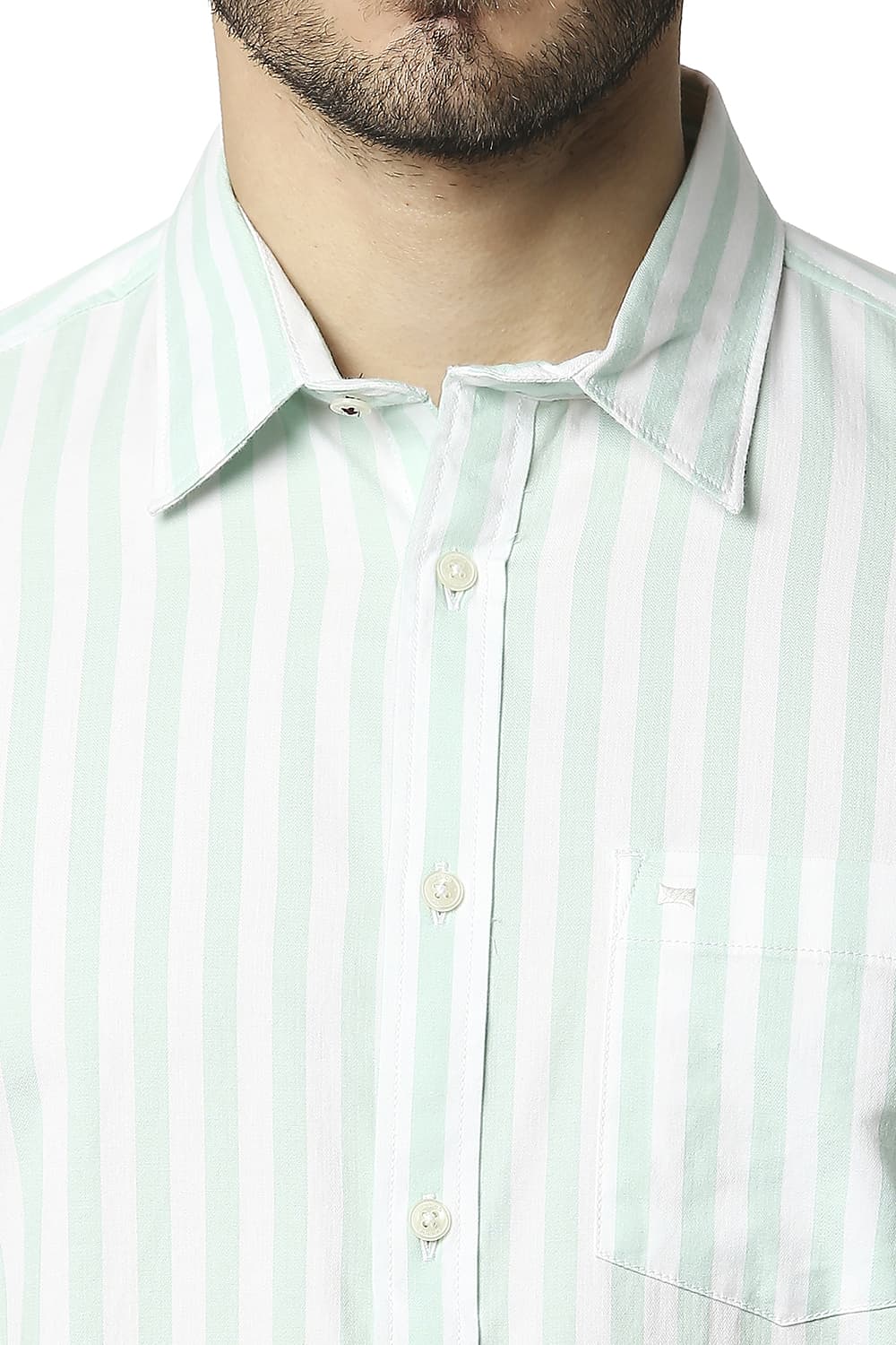 BASICS SLIM FIT HERRING BONE STRIPE SHIRT