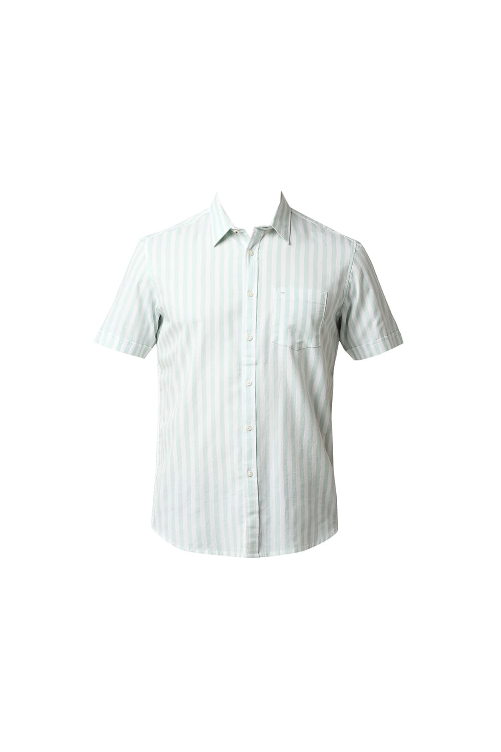 BASICS SLIM FIT HERRING BONE STRIPE HALFSLEEVES SHIRT