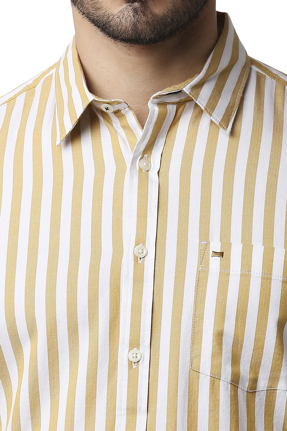 BASICS SLIM FIT HERRING BONE STRIPE SHIRT