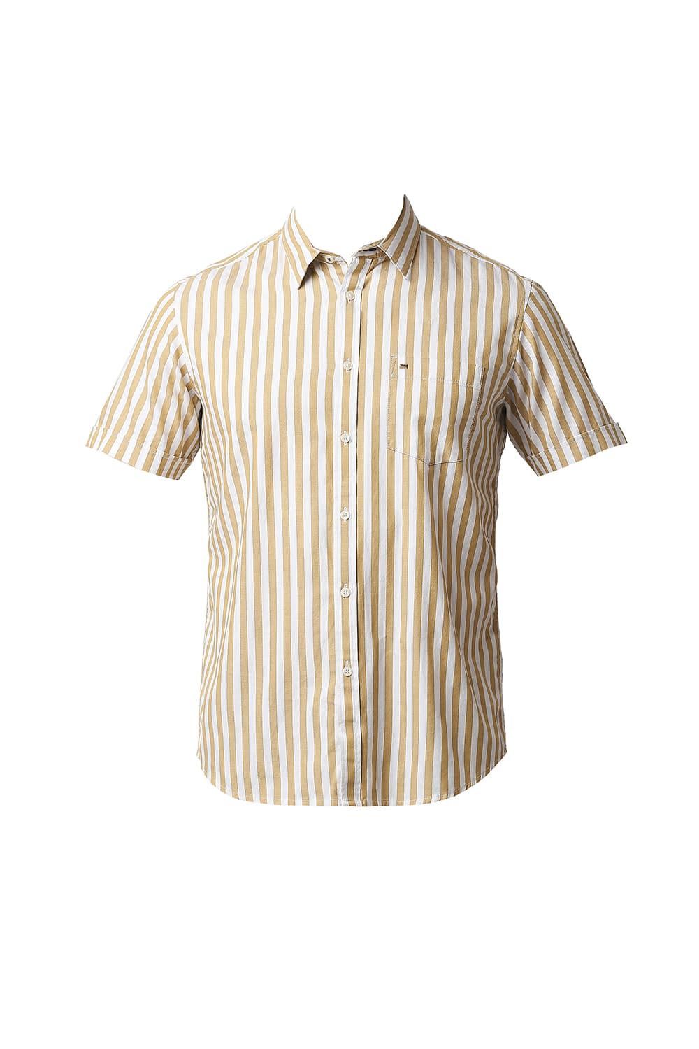 BASICS SLIM FIT HERRING BONE STRIPE HALFSLEEVES SHIRT