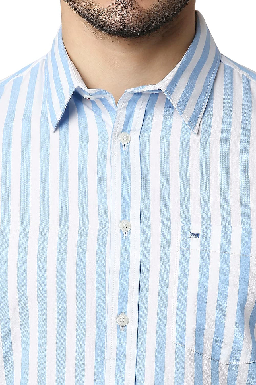 BASICS SLIM FIT ALASKAN BLUE HERRING BONE STRIPE SHIRT