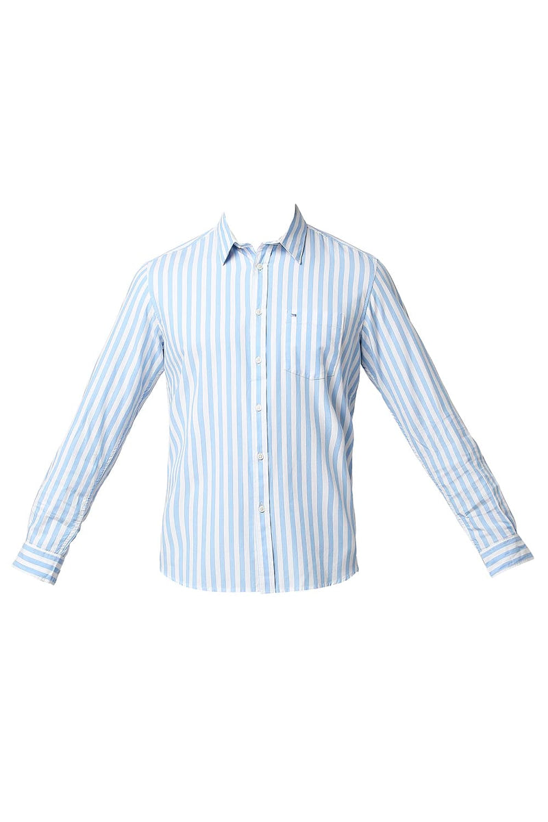 BASICS SLIM FIT HERRING BONE STRIPE SHIRT