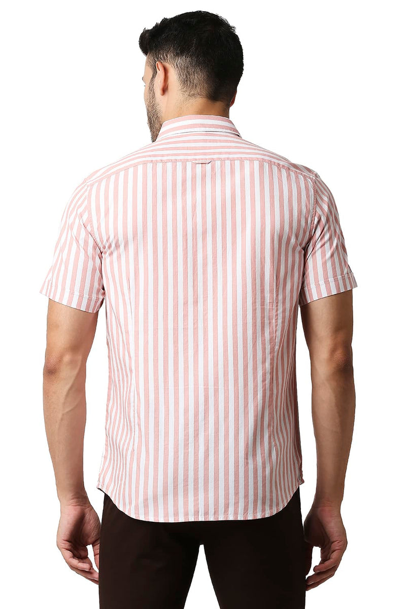 BASICS SLIM FIT HERRING BONE STRIPE HALFSLEEVES SHIRT