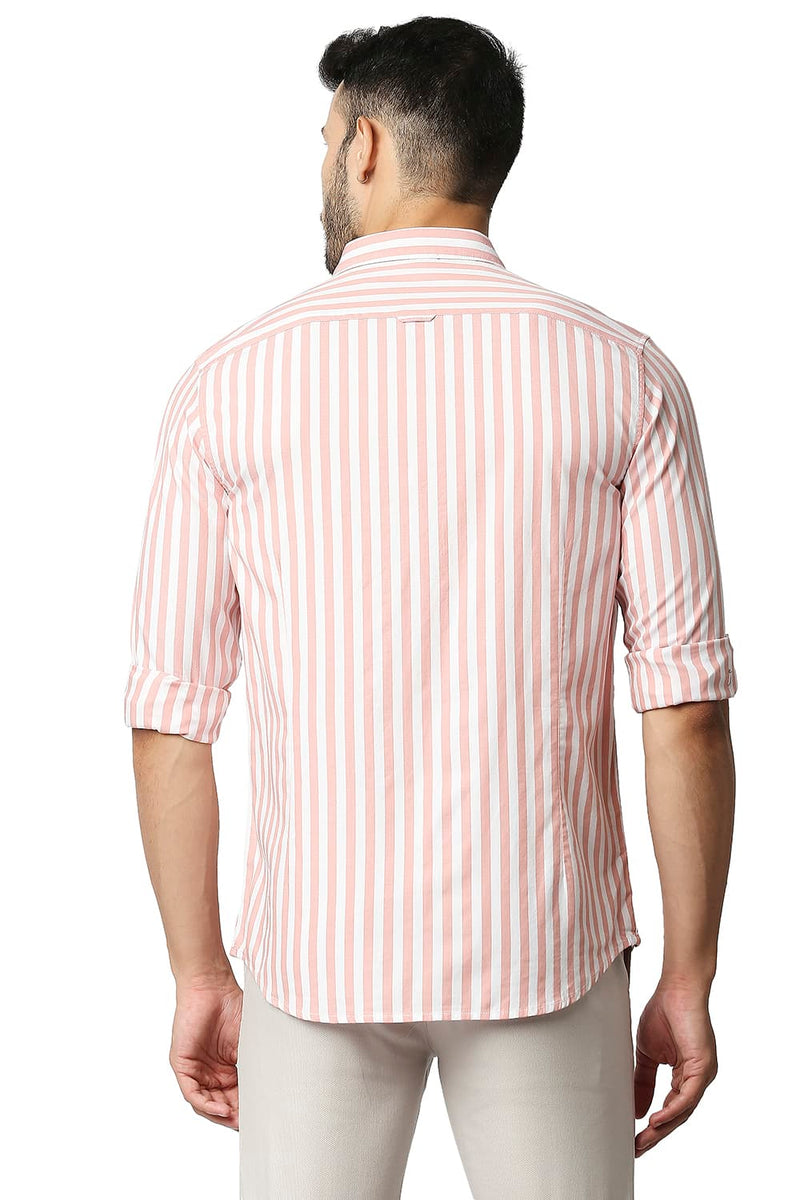 BASICS SLIM FIT HERRING BONE STRIPE SHIRT