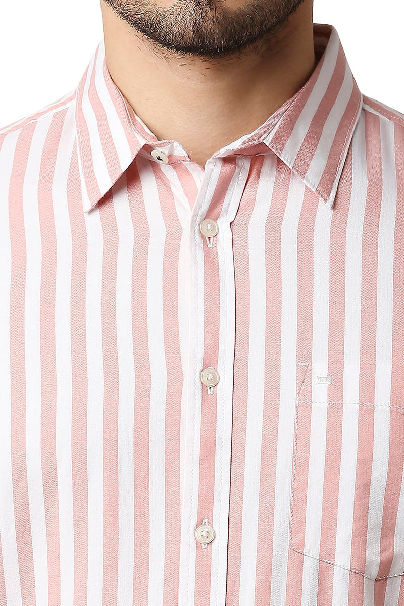 BASICS SLIM FIT HERRING BONE STRIPE HALFSLEEVES SHIRT