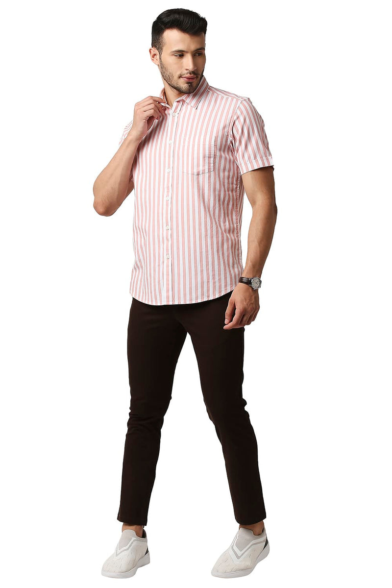 BASICS SLIM FIT HERRING BONE STRIPE HALFSLEEVES SHIRT