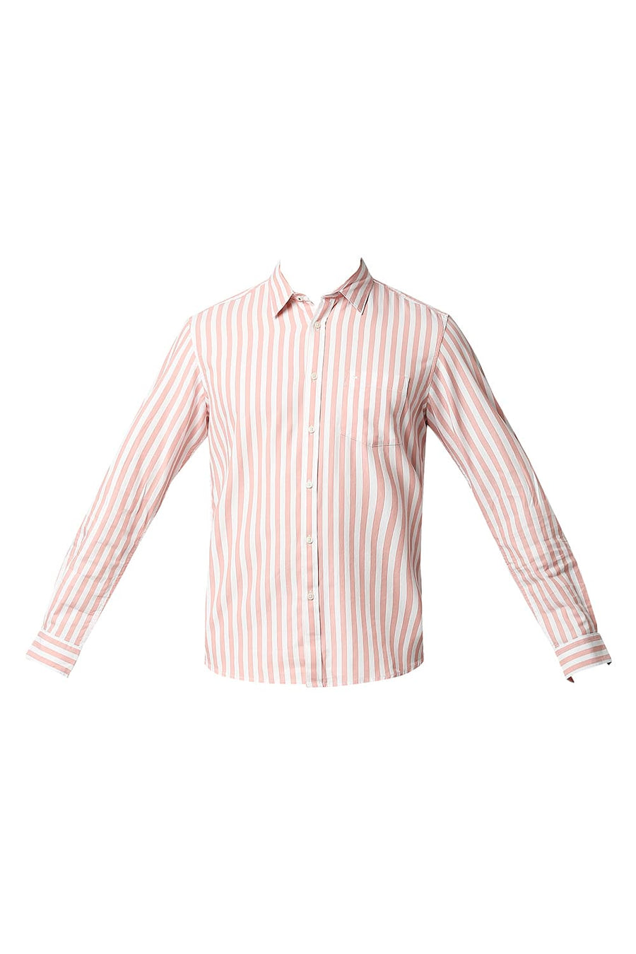 BASICS SLIM FIT LOBSTER ORANGE HERRING BONE STRIPE SHIRT