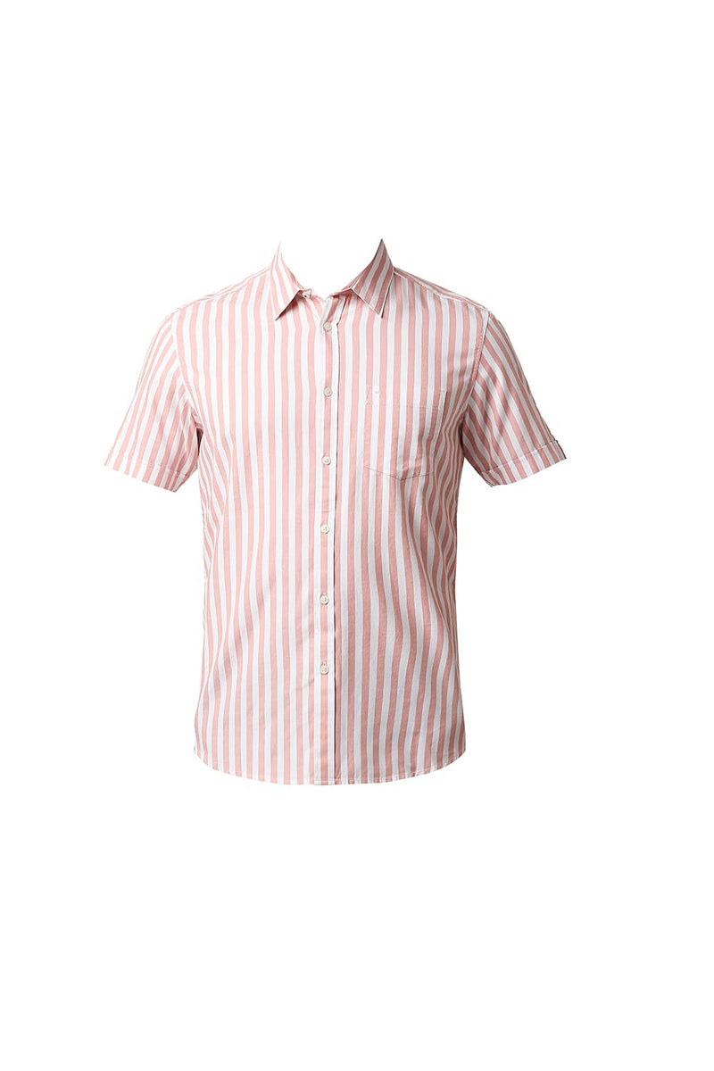 BASICS SLIM FIT HERRING BONE STRIPE HALFSLEEVES SHIRT