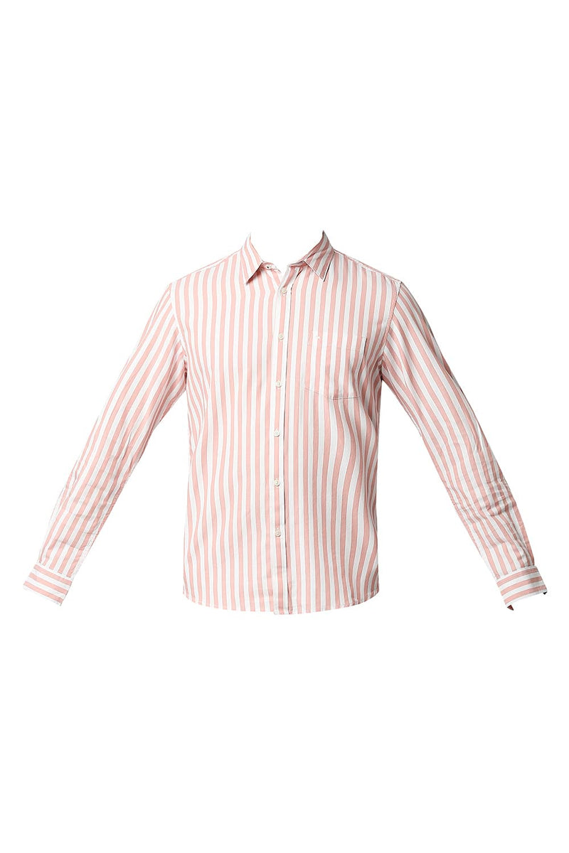 BASICS SLIM FIT HERRING BONE STRIPE SHIRT