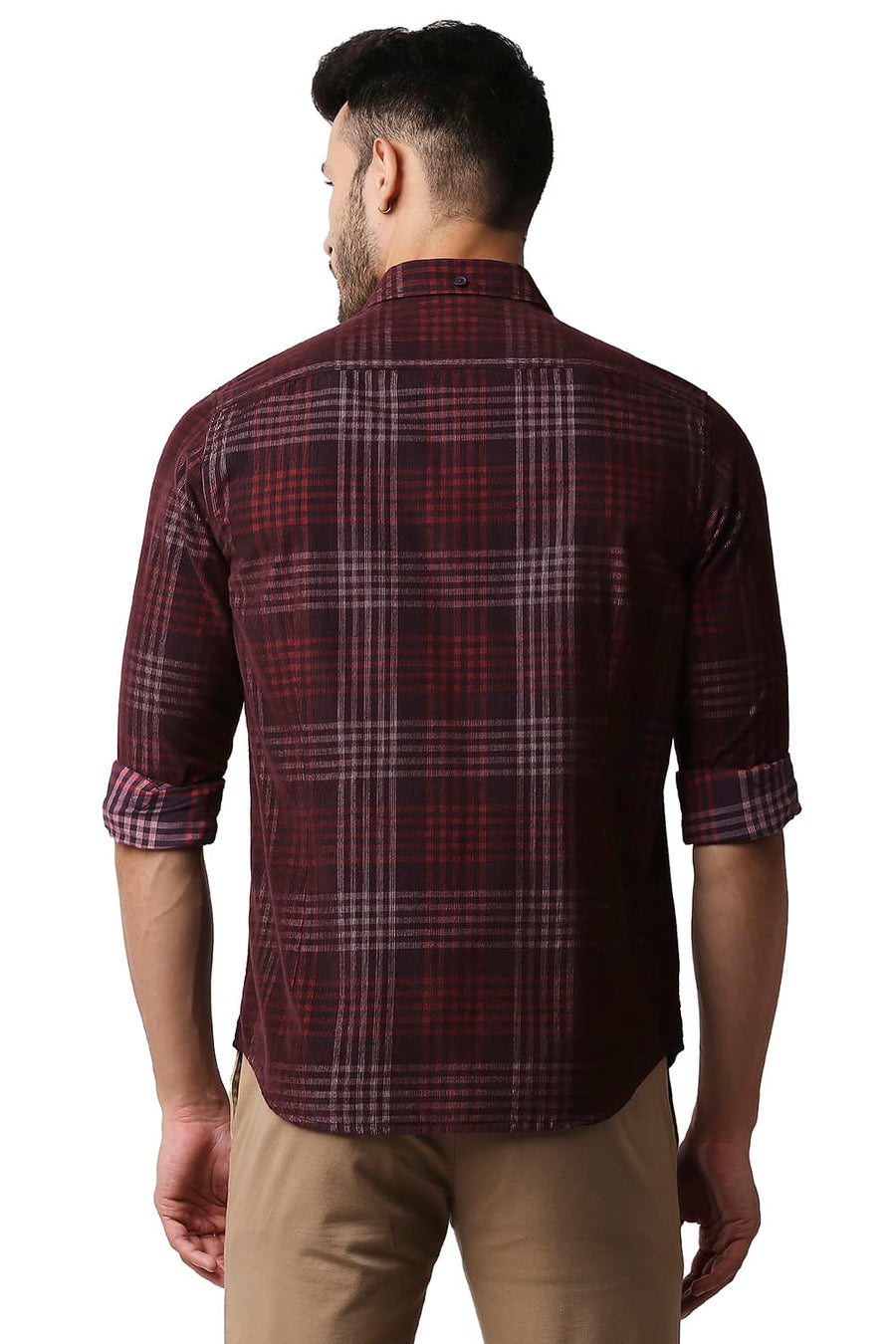 BASICS SLIM FIT RED MAHOGANY CORDUROY CHECKS SHIRT