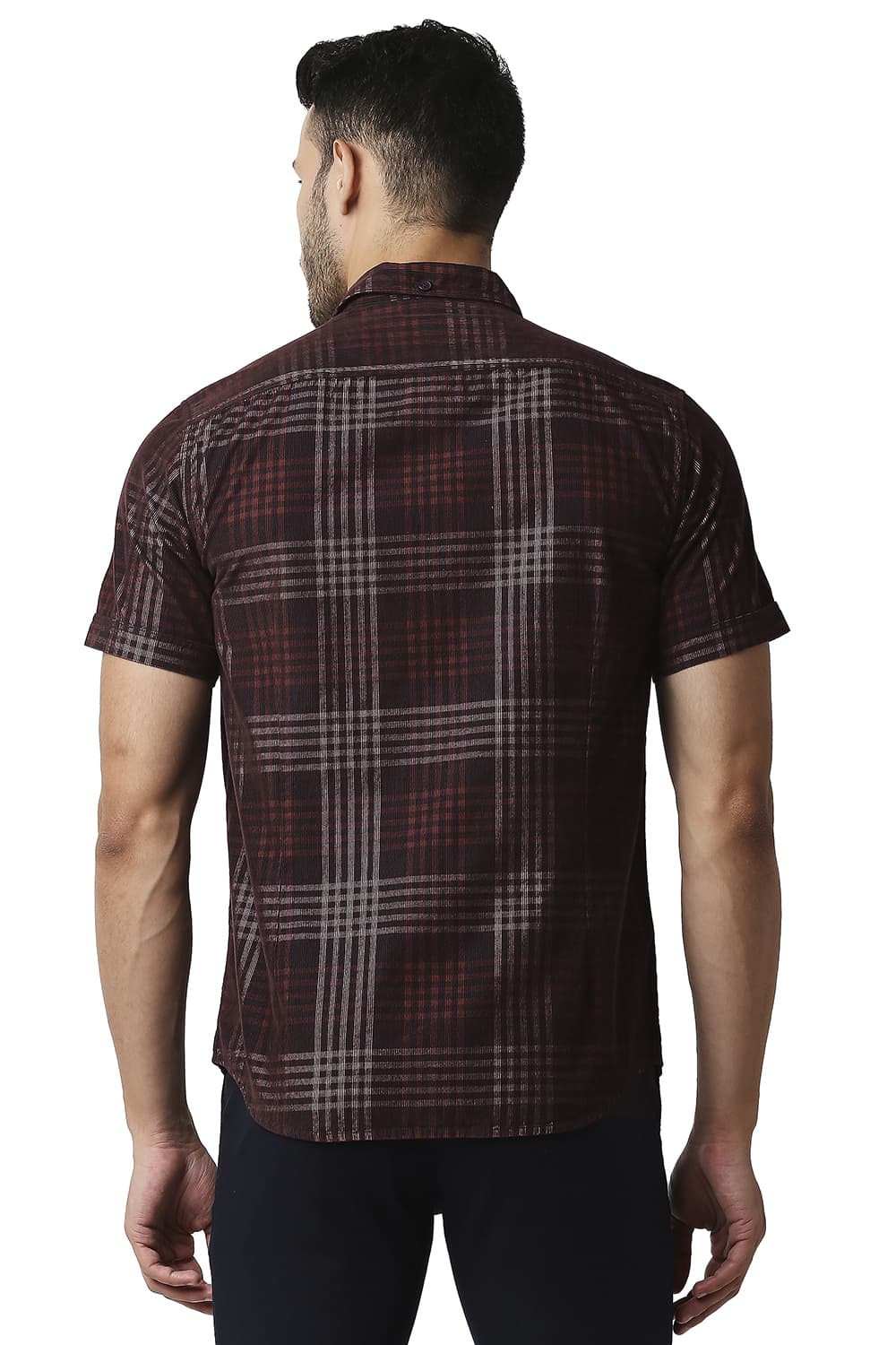 BASICS SLIM FIT CORDUROY CHECKS HALFSLEEVES SHIRT