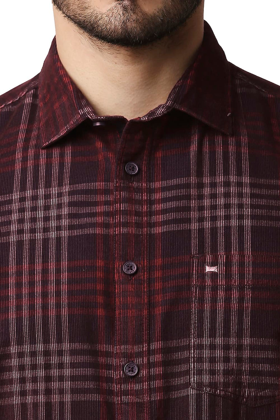 BASICS SLIM FIT RED MAHOGANY CORDUROY CHECKS SHIRT