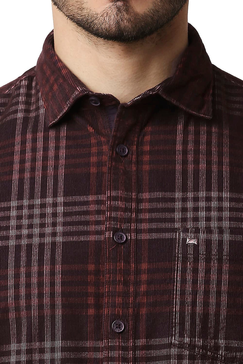 BASICS SLIM FIT CORDUROY CHECKS HALFSLEEVES SHIRT