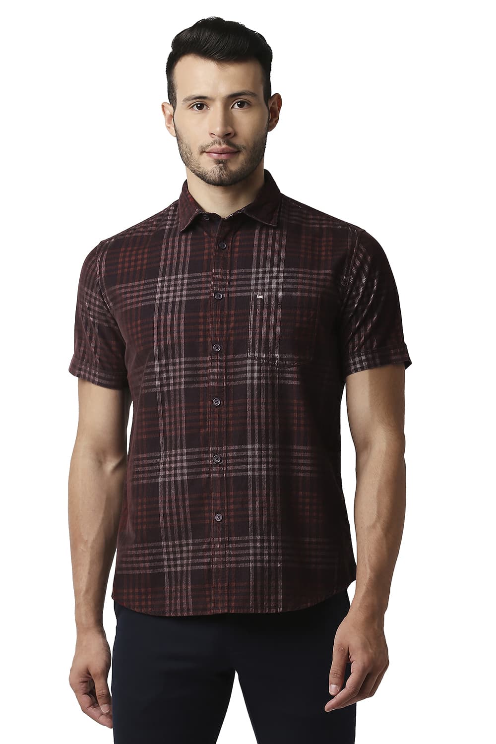 BASICS SLIM FIT CORDUROY CHECKS SHIRT