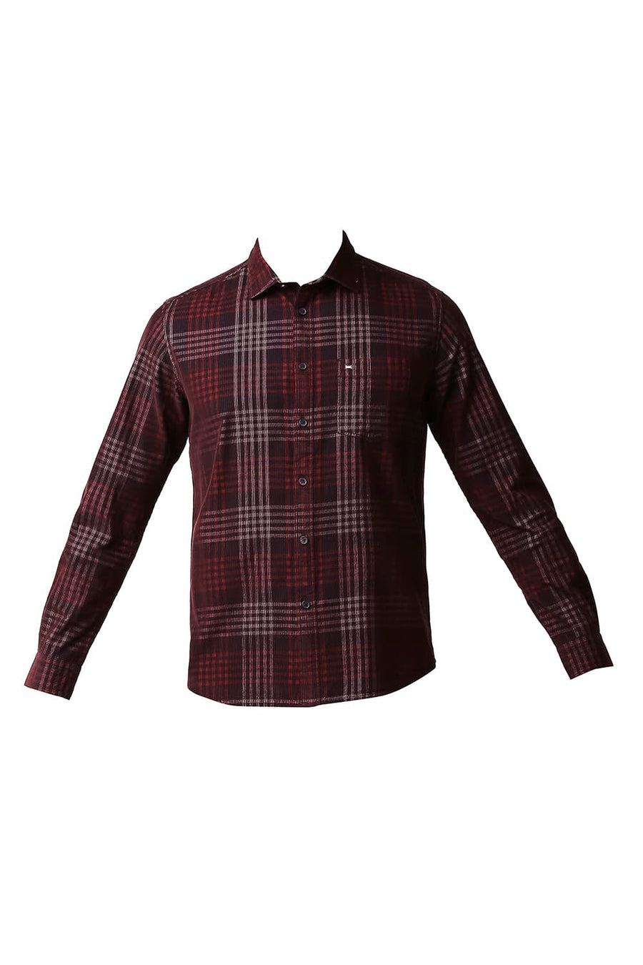 BASICS SLIM FIT RED MAHOGANY CORDUROY CHECKS SHIRT
