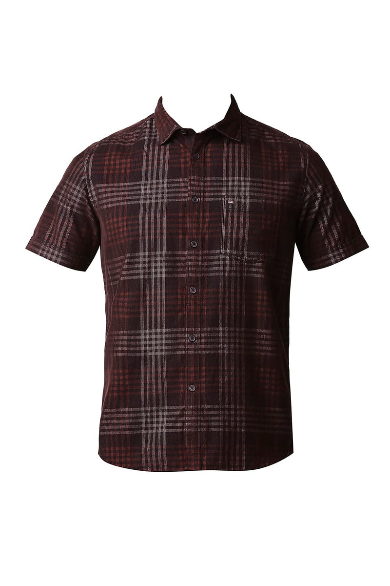 BASICS SLIM FIT CORDUROY CHECKS HALFSLEEVES SHIRT