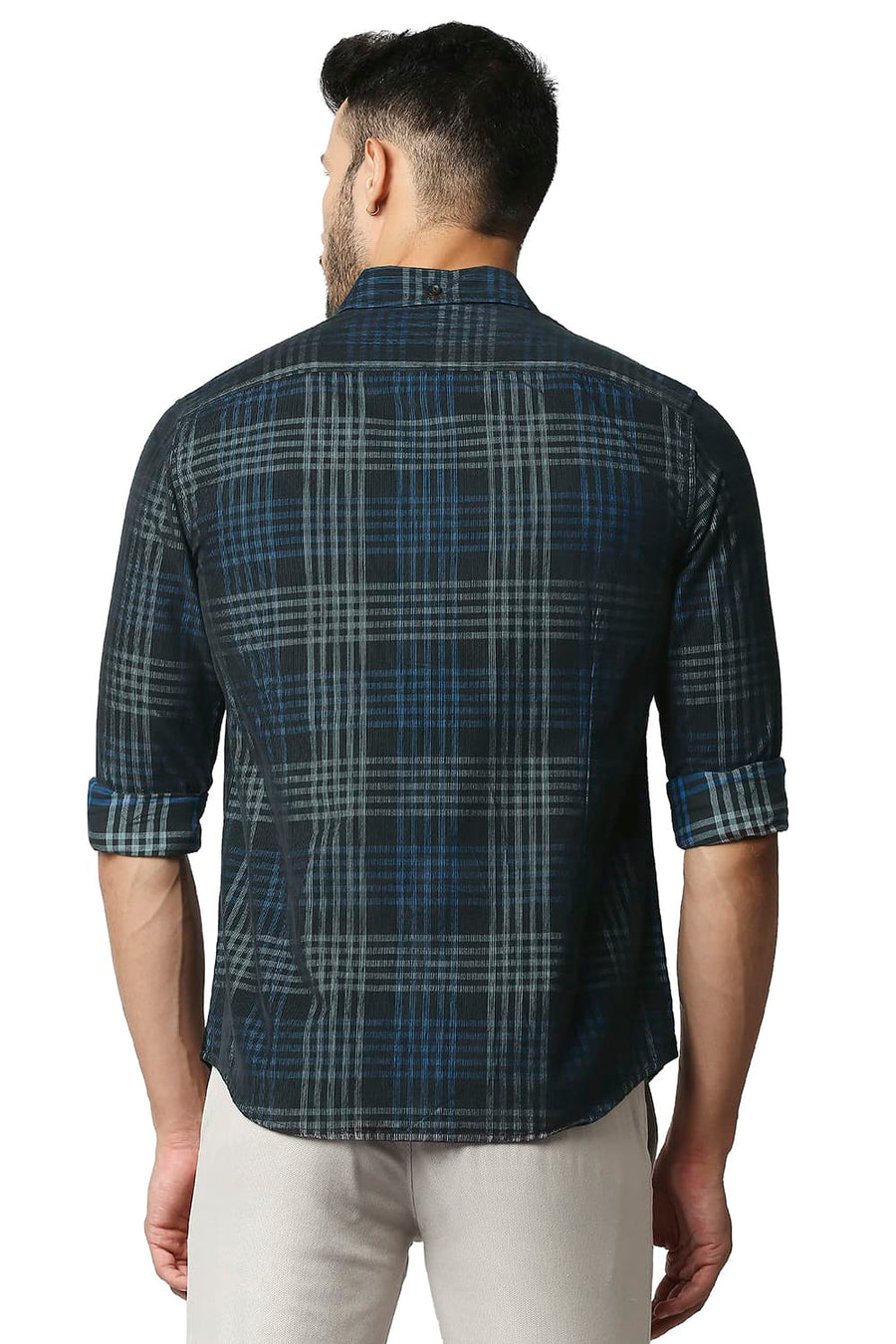 BASICS SLIM FIT PEAT GREY CORDUROY CHECKS SHIRT