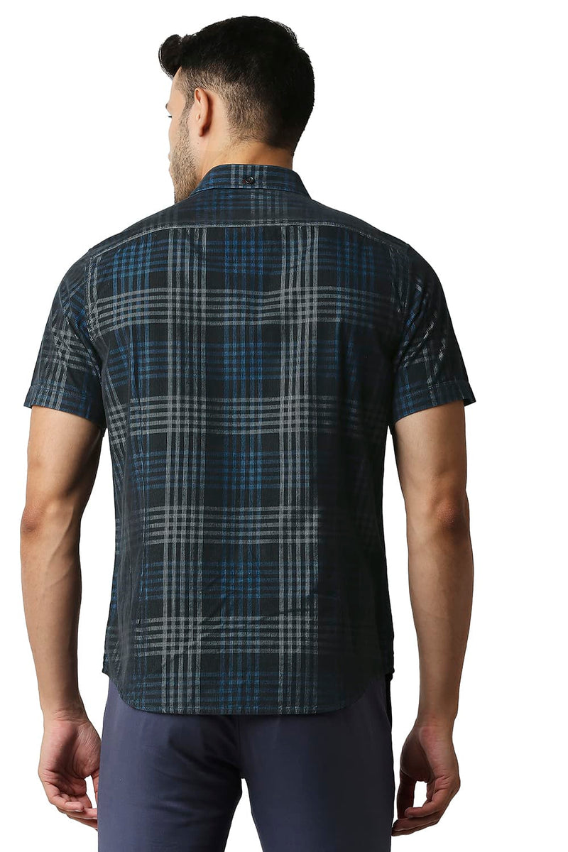 BASICS SLIM FIT CORDUROY CHECKS HALFSLEEVES SHIRT