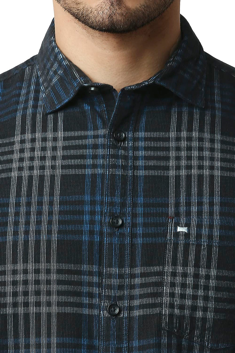 BASICS SLIM FIT CORDUROY CHECKS HALFSLEEVES SHIRT