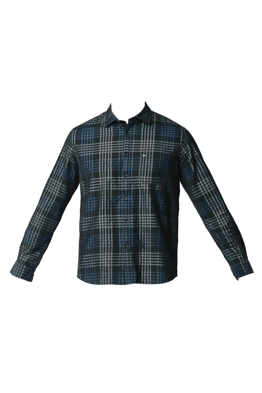 BASICS SLIM FIT PEAT GREY CORDUROY CHECKS SHIRT