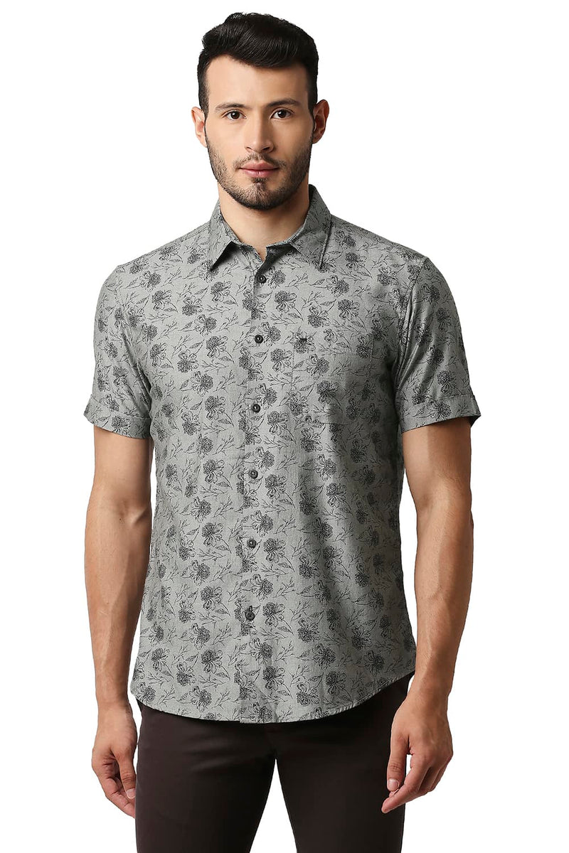 BASICS SLIM FIT MELANGE PRINTED SHIRT