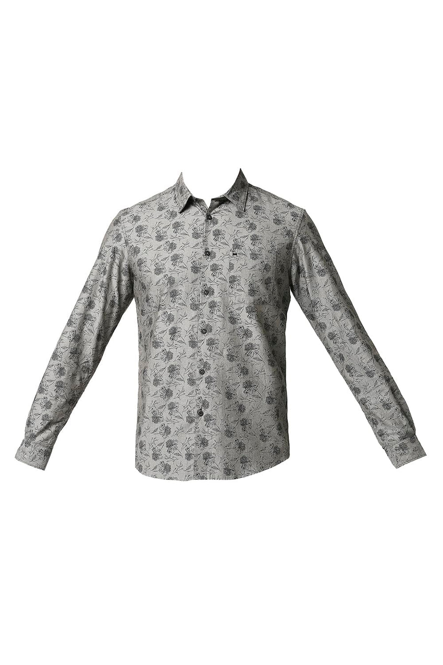 BASICS SLIM FIT MOONMIST GREY MELANGE PRINTED SHIRT