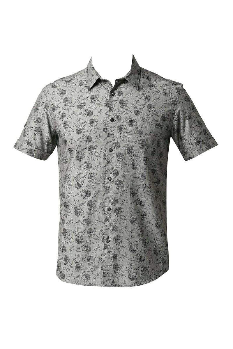 BASICS SLIM FIT MELANGE PRINTED HALFSLEEVES SHIRT