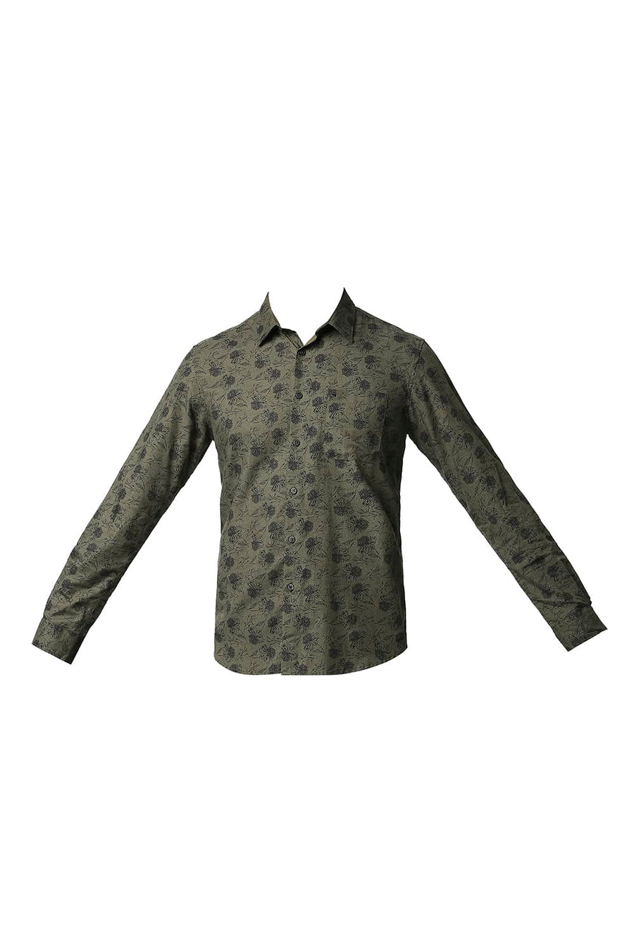 BASICS SLIM FIT OLIVE NIGHT MELANGE PRINTED SHIRT