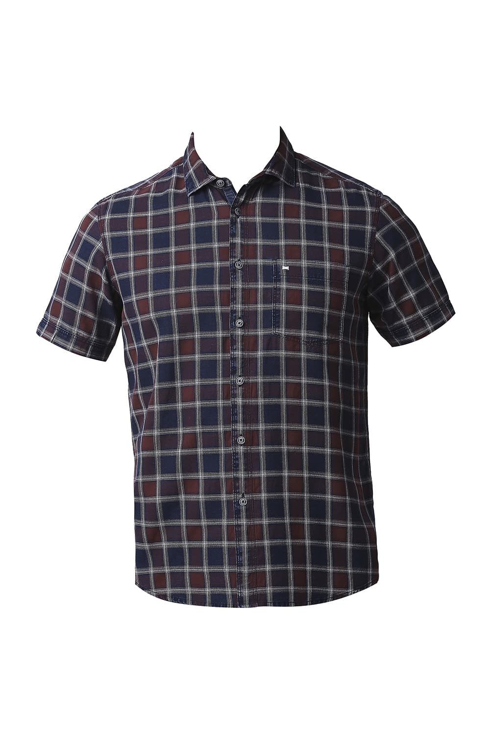 BASICS SLIM FIT INDIGO CHECKS HALFSLEEVES SHIRT