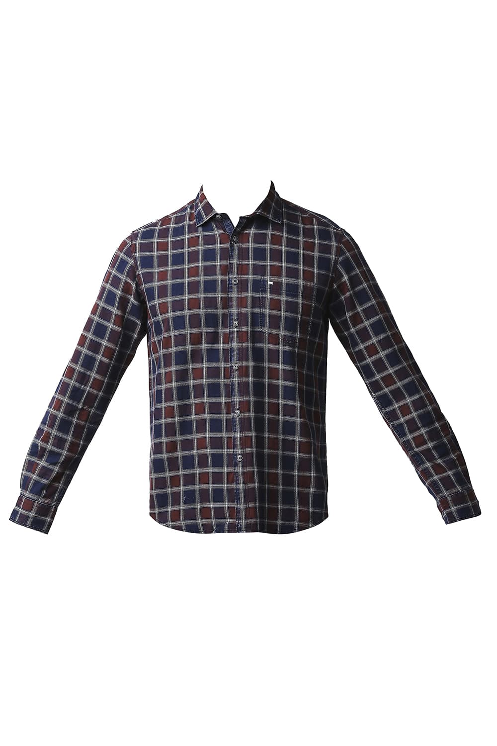 BASICS SLIM FIT INDIGO CHECKS SHIRT