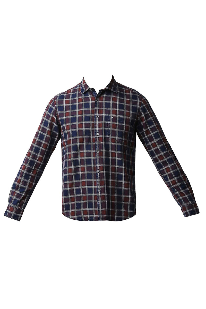 BASICS SLIM FIT INDIGO CHECKS SHIRT