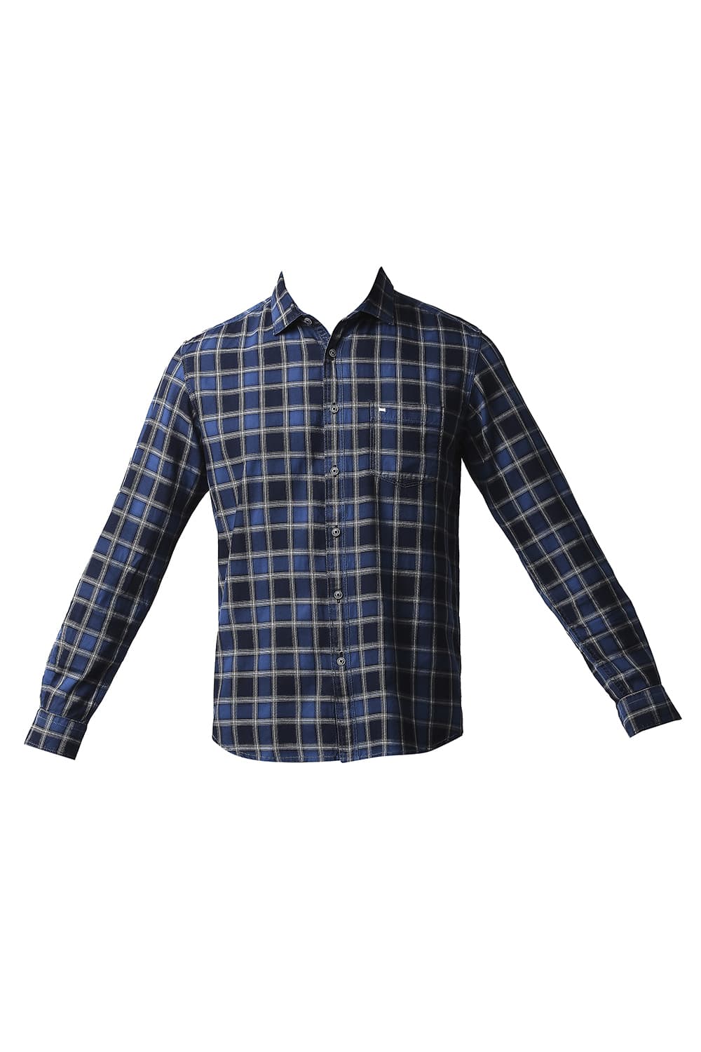 BASICS SLIM FIT INDIGO CHECKS SHIRT