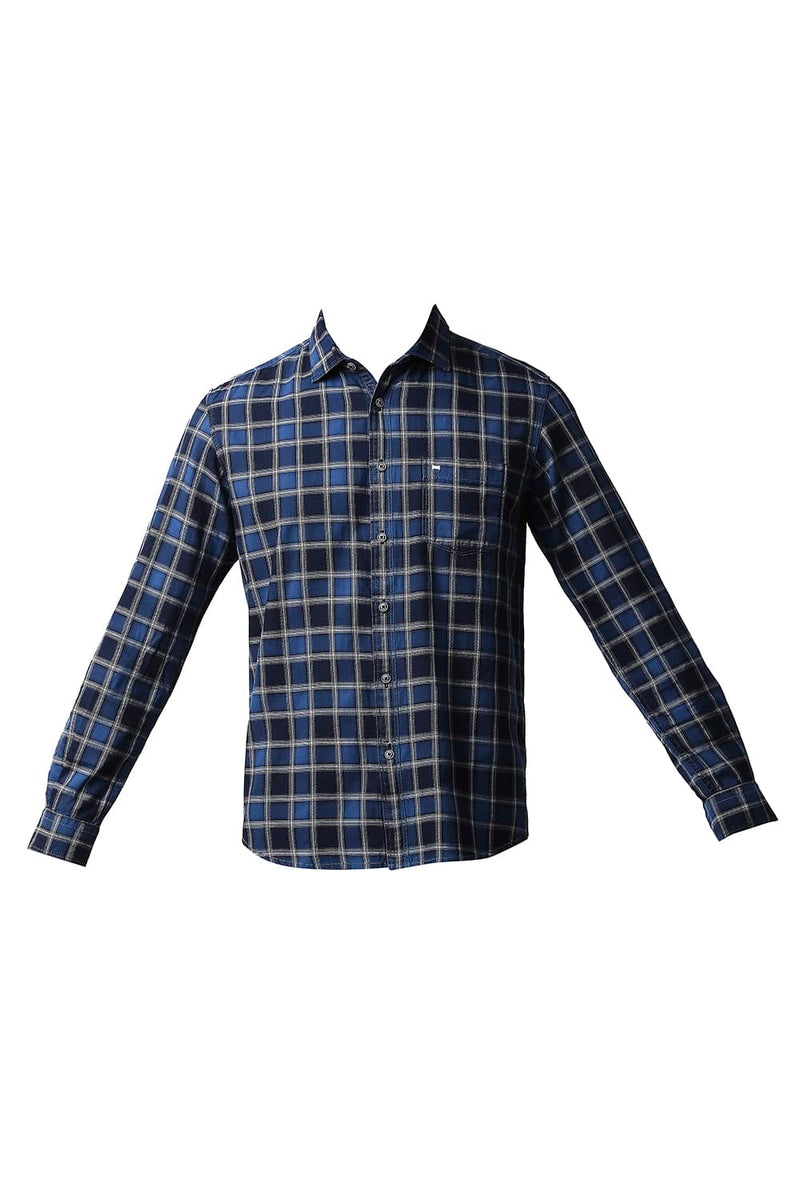 BASICS SLIM FIT INDIGO CHECKS SHIRT