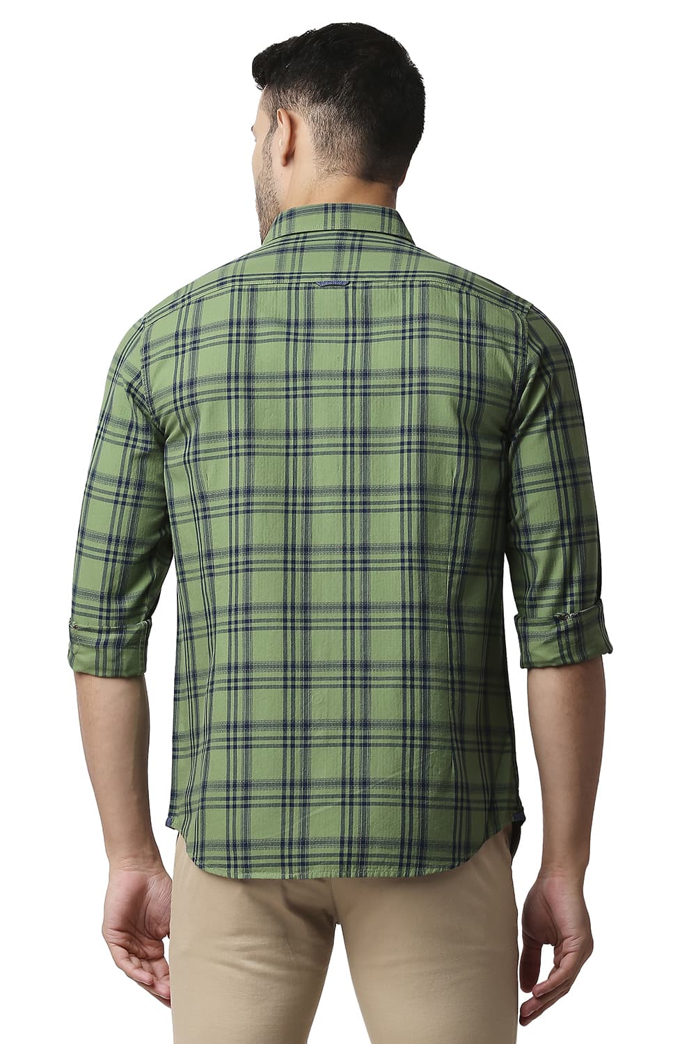 BASICS SLIM FIT HERRING BONE TWILL CHECKS SHIRT