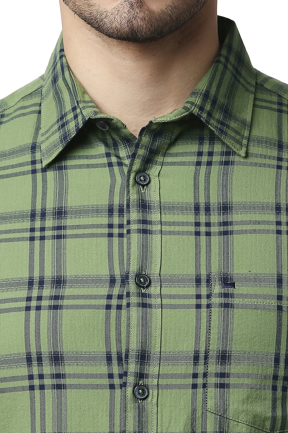 BASICS SLIM FIT HERRING BONE TWILL CHECKS SHIRT