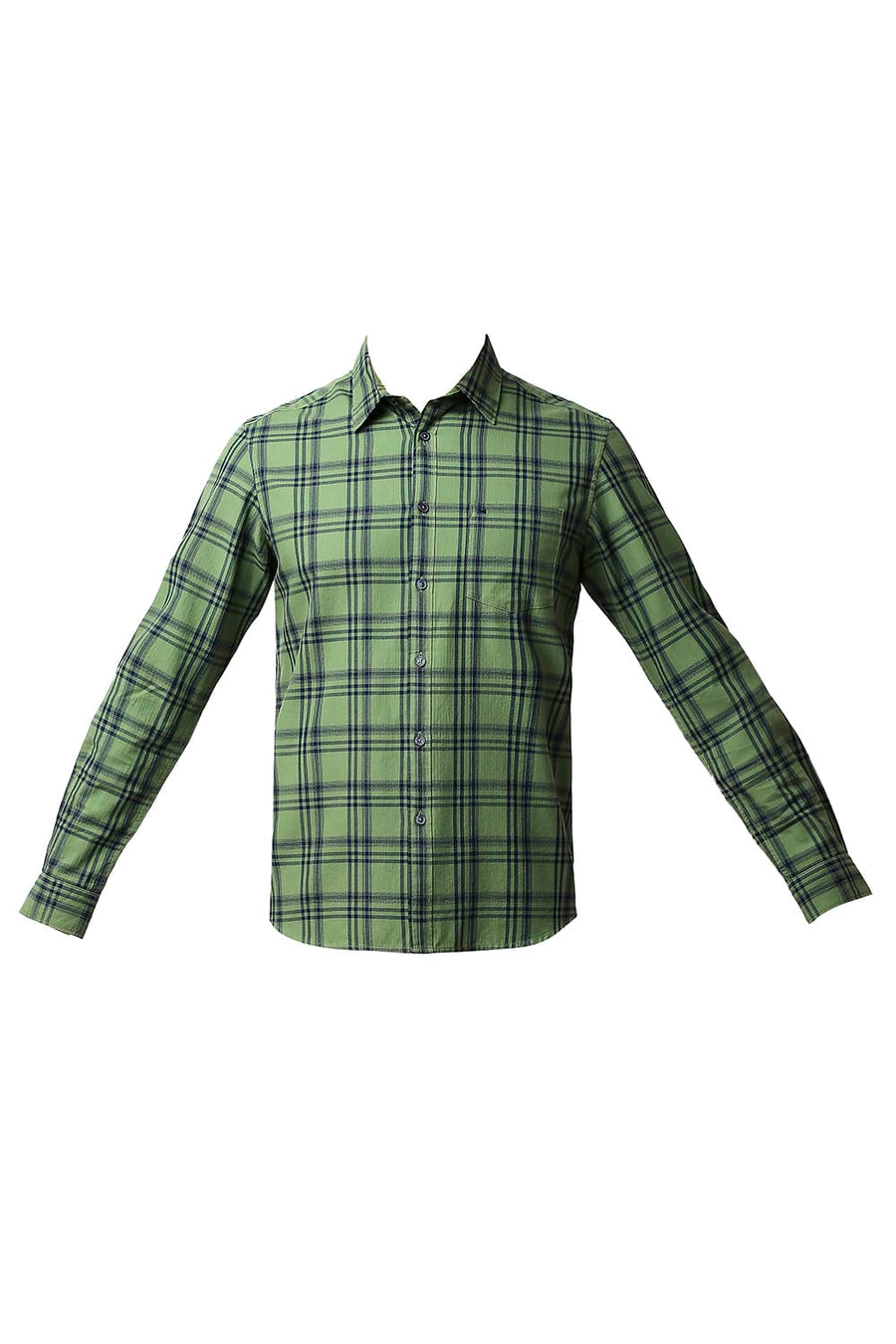 BASICS SLIM FIT EPSOM GREEN HERRING BONE TWILL CHECKS SHIRT