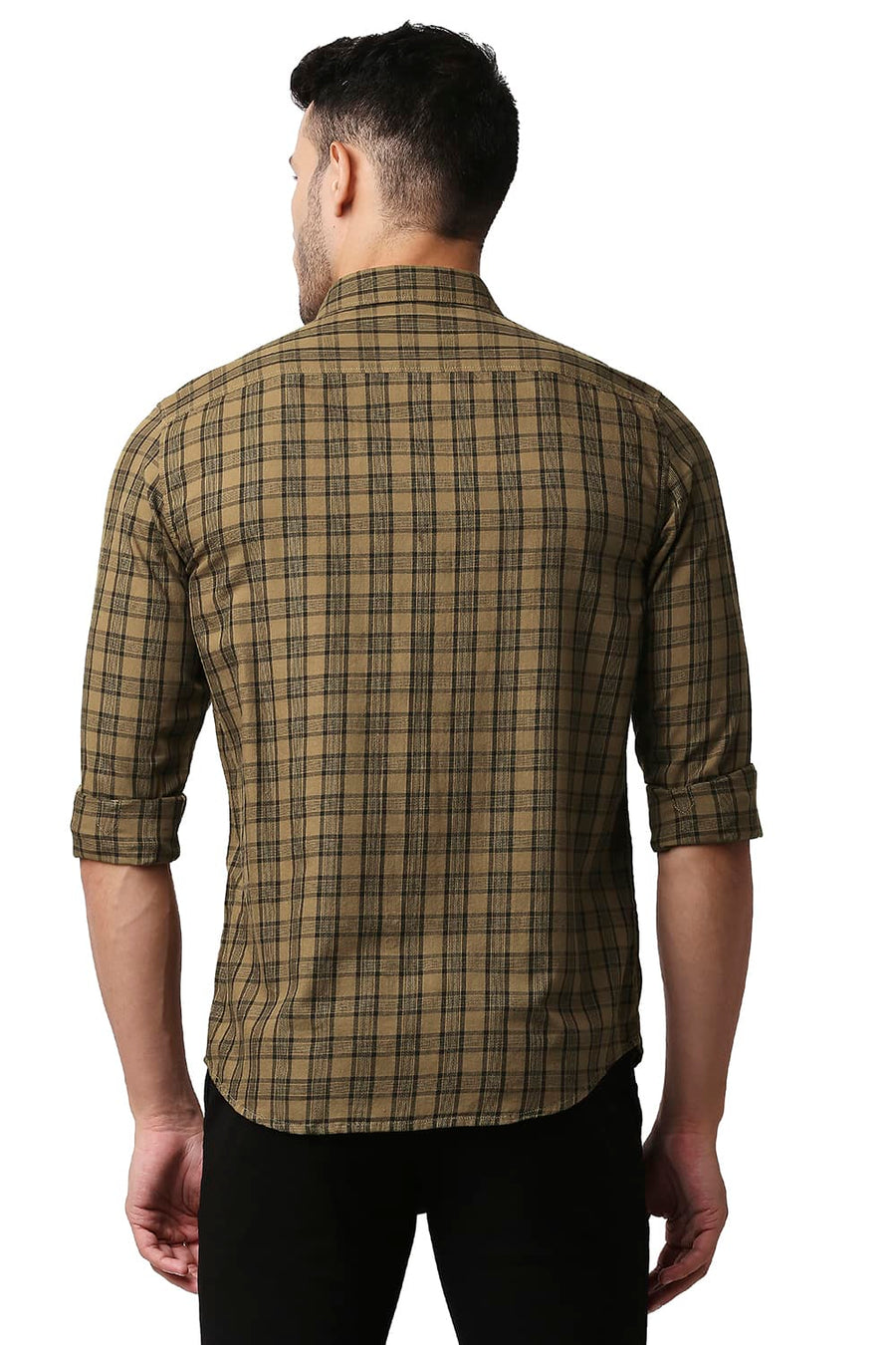 BASICS SLIM FIT APPLE CINNAMON TWILL CHECKS SHIRT