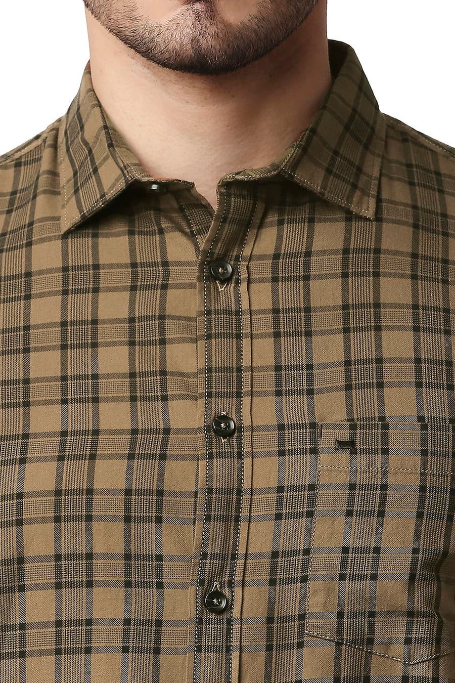 BASICS SLIM FIT APPLE CINNAMON TWILL CHECKS SHIRT