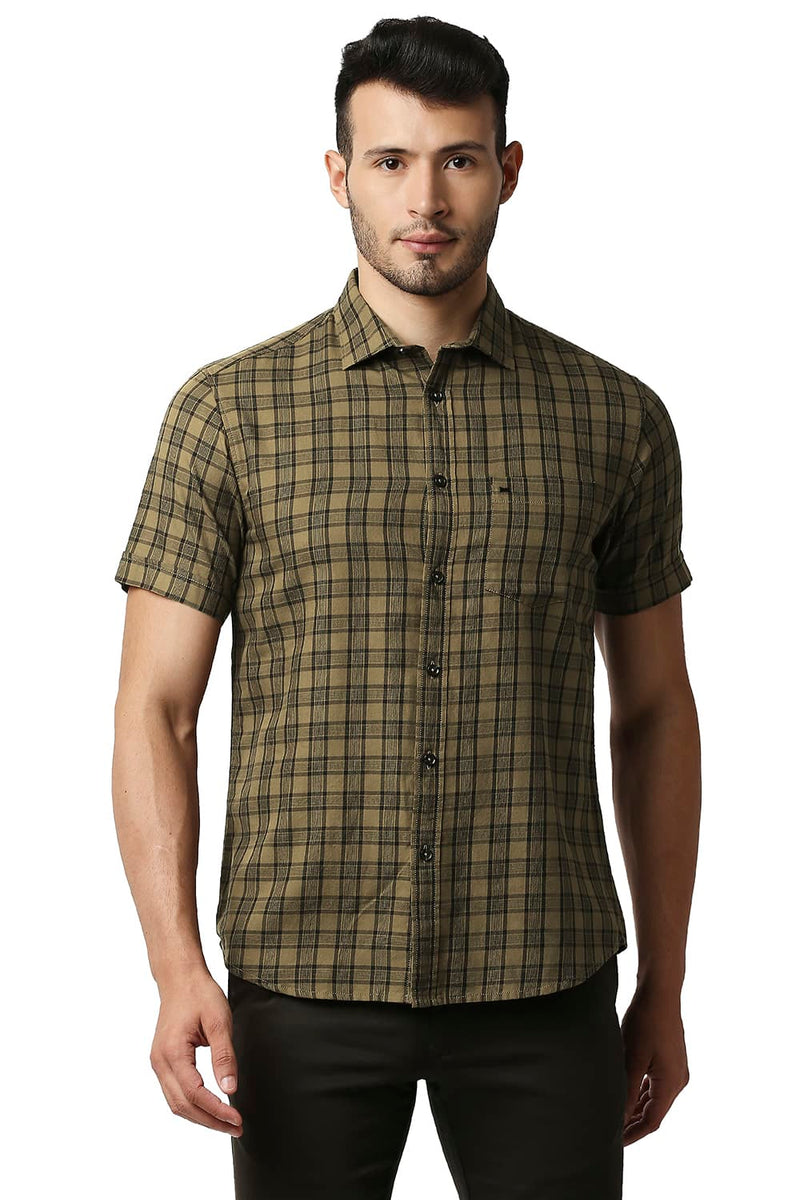 BASICS SLIM FIT TWILL CHECKS SHIRT