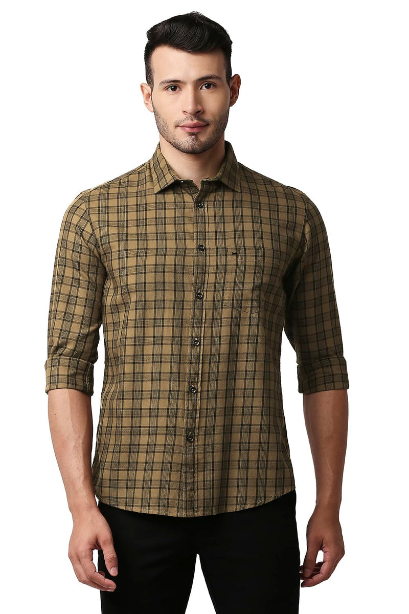 BASICS SLIM FIT TWILL CHECKS SHIRT