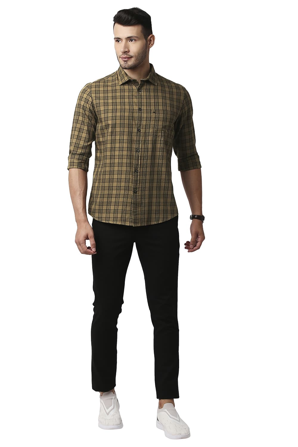 BASICS SLIM FIT TWILL CHECKS SHIRT