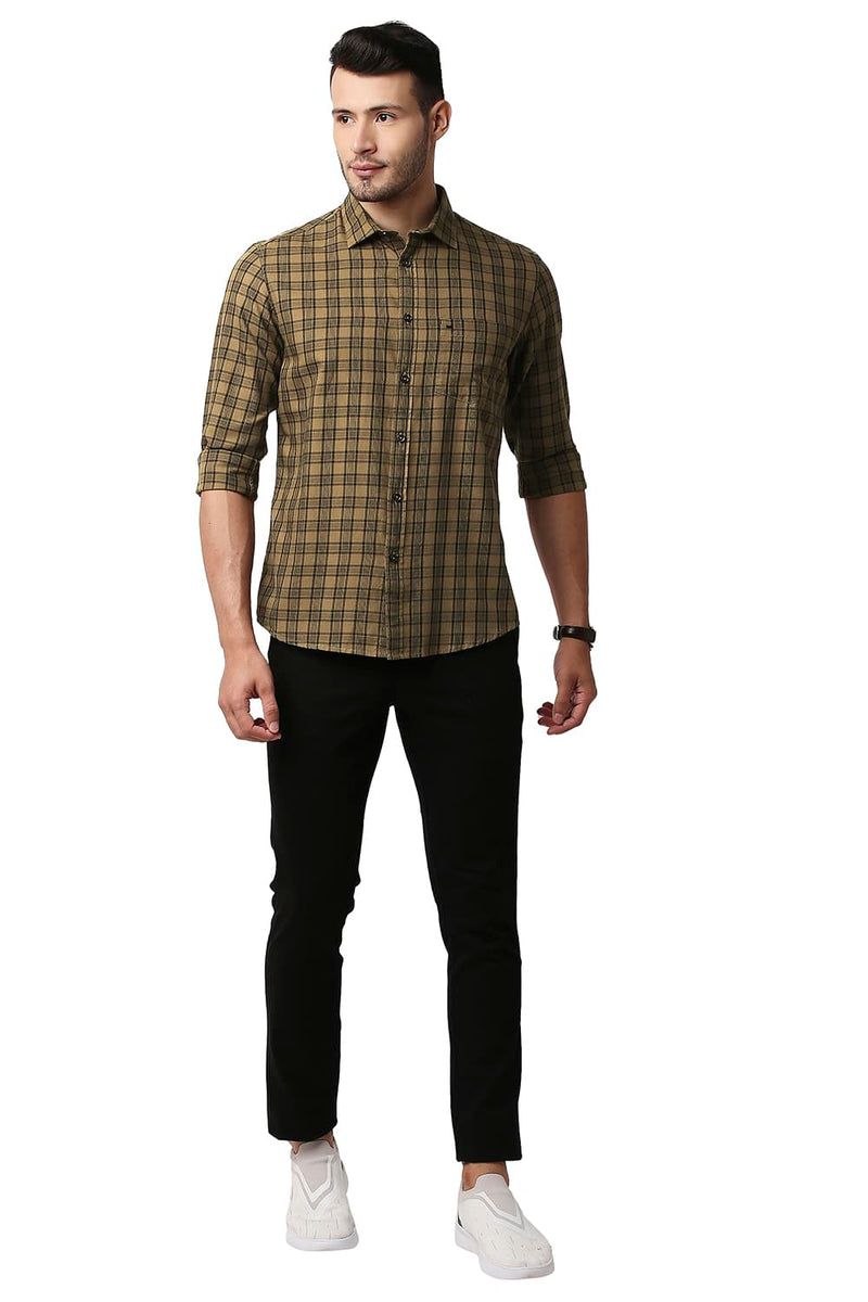 BASICS SLIM FIT TWILL CHECKS SHIRT