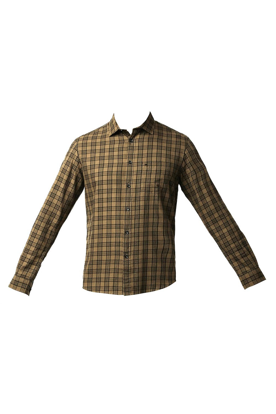 BASICS SLIM FIT APPLE CINNAMON TWILL CHECKS SHIRT