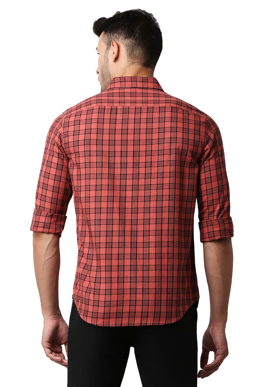 BASICS SLIM FIT CRYSTAL RED TWILL CHECKS SHIRT